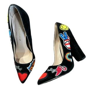 BLACK PATCHWORK HEELS